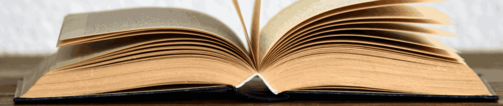 Top view of an open book open with pages wafting open